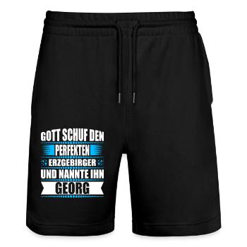 Erzgebirge Mann Namen Sachsen Georg - Stanley/Stella Unisex Bio Joggingshorts Trainer  - Schwarz - Vorne - Nik (191cm) & Marisol (170cm)