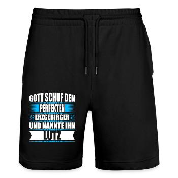 Erzgebirge Mann Namen Sachsen Lutz - Stanley/Stella Unisex Bio Joggingshorts Trainer  - Schwarz - Vorne - Nik (191cm) & Marisol (170cm)