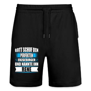 Erzgebirge Mann Namen Sachsen Rene - Stanley/Stella Unisex Bio Joggingshorts Trainer  - Schwarz - Vorne - Nik (191cm) & Marisol (170cm)
