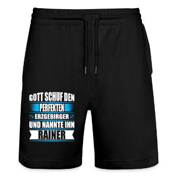 Erzgebirge Mann Namen Sachsen Rainer - Stanley/Stella Unisex Bio Joggingshorts Trainer  - Schwarz - Vorne - Nik (191cm) & Marisol (170cm)