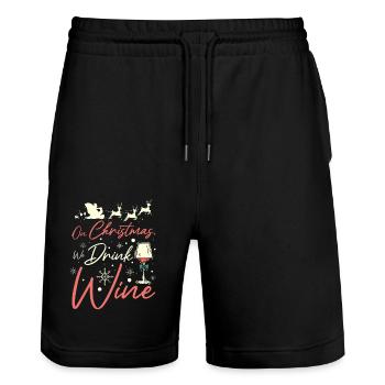 On christmas we drink wine - Stanley/Stella Trainer Unisex Organic Jogging Shorts - black - Front - Nik (191cm) & Marisol (170cm)