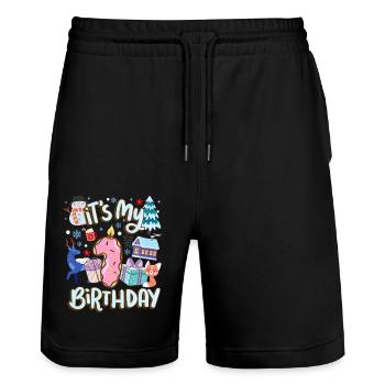 It's My 1 Geburtstag Schneemann Urlaub Donut - Stanley/Stella Unisex Bio Joggingshorts Trainer  - Schwarz - Vorne - Nik (191cm) & Marisol (170cm)
