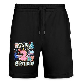It's My 2 Geburtstag Schneemann Urlaub Donut - Stanley/Stella Unisex Bio Joggingshorts Trainer  - Schwarz - Vorne - Nik (191cm) & Marisol (170cm)