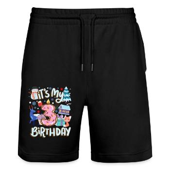 Es Ist Mein 3 Geburtstag Schneemann Urlaub Donut - Stanley/Stella Unisex Bio Joggingshorts Trainer  - Schwarz - Vorne - Nik (191cm) & Marisol (170cm)
