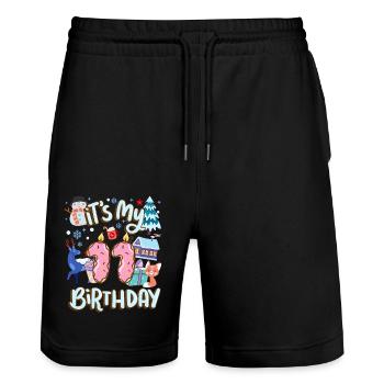 Es Ist Mein 11 Geburtstag Schneemann Urlaub Donut - Stanley/Stella Unisex Bio Joggingshorts Trainer  - Schwarz - Vorne - Nik (191cm) & Marisol (170cm)
