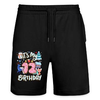 Es Ist Mein 12 Geburtstag Schneemann Urlaub Donut - Stanley/Stella Unisex Bio Joggingshorts Trainer  - Schwarz - Vorne - Nik (191cm) & Marisol (170cm)