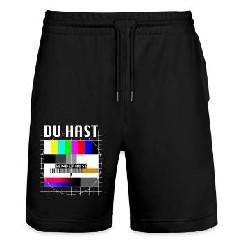 Du Hast Sendepause Testbild 90er Party 80er Jahre - Stanley/Stella Unisex Bio Joggingshorts Trainer  - Schwarz - Vorne - Nik (191cm) & Marisol (170cm)