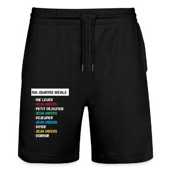 T shirt geek ma journée idéale - Short de jogging bio TRAINER Stanley/Stella unisexe - noir - Devant - Nik (191cm) & Marisol (170cm)