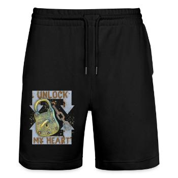 Valentinstag Spruch, Schloss Schlüssel, Liebe-Love - Stanley/Stella Unisex Bio Joggingshorts Trainer  - Schwarz - Vorne - Nik (191cm) & Marisol (170cm)