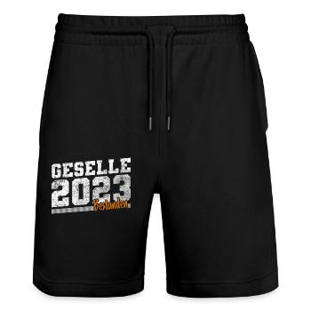 Geselle 2023 Gesellenprüfung - Stanley/Stella Unisex Bio Joggingshorts Trainer  - Schwarz - Vorne - Nik (191cm) & Marisol (170cm)