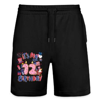 Es Ist Mein 12 Geburtstag Eagle 4. Juli - Stanley/Stella Unisex Bio Joggingshorts Trainer  - Schwarz - Vorne - Nik (191cm) & Marisol (170cm)