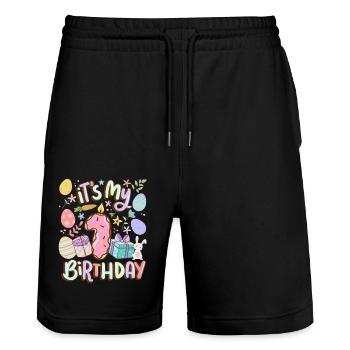 Es Ist Mein 1 Geburtstag Ostern Donut Holiday - Stanley/Stella Unisex Bio Joggingshorts Trainer  - Schwarz - Vorne - Nik (191cm) & Marisol (170cm)
