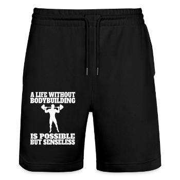 Fitness Athlète Muscle Bodybuilder Entraînement en force - Short de jogging bio TRAINER Stanley/Stella unisexe - noir - Devant - Nik (191cm) & Marisol (170cm)
