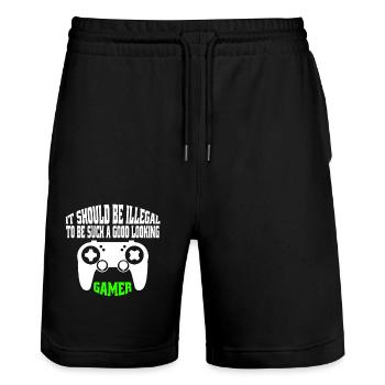 Joueur drôle disant pari jeu cadeau joueur - Short de jogging bio TRAINER Stanley/Stella unisexe - noir - Devant - Nik (191cm) & Marisol (170cm)