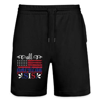 All American Sis 4 juillet Féministe - Short de jogging bio TRAINER Stanley/Stella unisexe - noir - Devant - Nik (191cm) & Marisol (170cm)