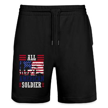 All American Soldier 4 juillet Soldier Independence - Short de jogging bio TRAINER Stanley/Stella unisexe - noir - Devant - Nik (191cm) & Marisol (170cm)