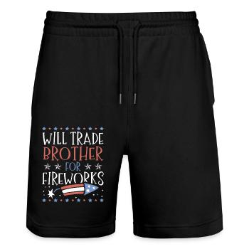 Will Trade Brother For Fireworks 4. Juli - Stanley/Stella Unisex Bio Joggingshorts Trainer  - Schwarz - Vorne - Nik (191cm) & Marisol (170cm)