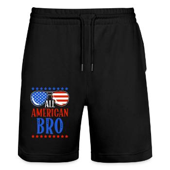 All American Bro Sunglasses 4th of July - Stanley/Stella Trainer Unisex Organic Jogging Shorts - black - Front - Nik (191cm) & Marisol (170cm)