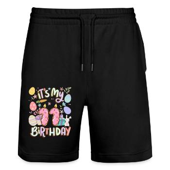 It's my 11 birthday Easter donut holiday - Stanley/Stella Trainer Unisex Organic Jogging Shorts - black - Front - Nik (191cm) & Marisol (170cm)