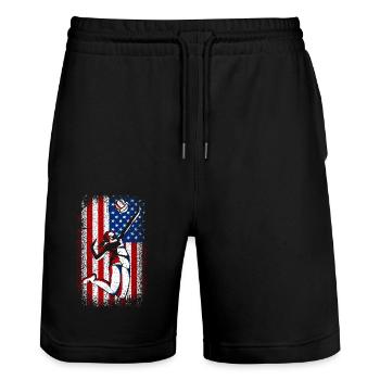 Usa american flag patriotic volleyball 4th of july - Stanley/Stella Unisex Bio Joggingshorts Trainer  - Schwarz - Vorne - Nik (191cm) & Marisol (170cm)