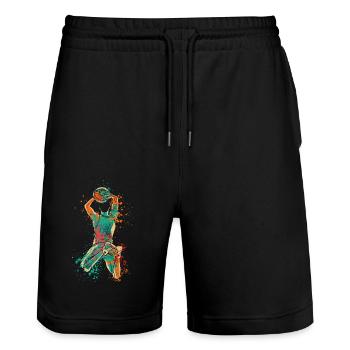 Éclaboussure du joueur de basket-ball - Short de jogging bio TRAINER Stanley/Stella unisexe - noir - Devant - Nik (191cm) & Marisol (170cm)