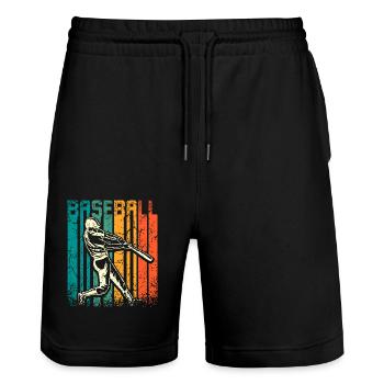 Joueur de baseball rétro vintage - Short de jogging bio TRAINER Stanley/Stella unisexe - noir - Devant - Nik (191cm) & Marisol (170cm)