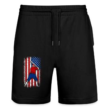Usa drapeau américain baseball patriotique 4 juillet - Short de jogging bio TRAINER Stanley/Stella unisexe - noir - Devant - Nik (191cm) & Marisol (170cm)