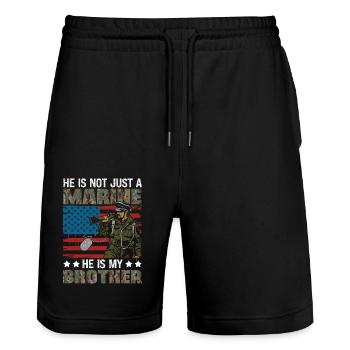Er Ist Nicht Nur Ein Marine, Er Ist Mein Bruder - - Stanley/Stella Unisex Bio Joggingshorts Trainer  - Schwarz - Vorne - Nik (191cm) & Marisol (170cm)