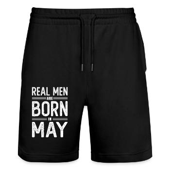 Geburtstag Echte Männer sind Im Mai Geboren - Stanley/Stella Unisex Bio Joggingshorts Trainer  - Schwarz - Vorne - Nik (191cm) & Marisol (170cm)