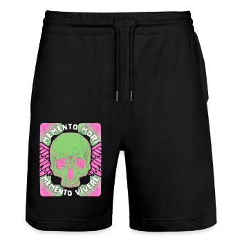Memento Mori Memento Vivere Skull Saying - Stanley/Stella Trainer Unisex Organic Jogging Shorts - black - Front - Nik (191cm) & Marisol (170cm)