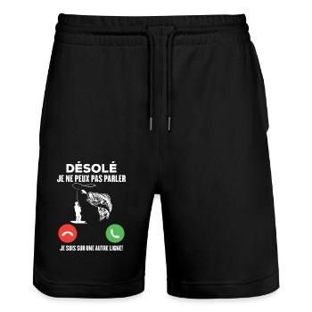 Je ne peux pas parler, je suis sur une autre ligne - Short de jogging bio TRAINER Stanley/Stella unisexe - noir - Devant - Nik (191cm) & Marisol (170cm)