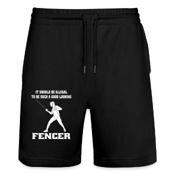 Fechten witziger Spruch Kampfsport lustige Fechter - Stanley/Stella Unisex Bio Joggingshorts Trainer  - Schwarz - Vorne - Nik (191cm) & Marisol (170cm)