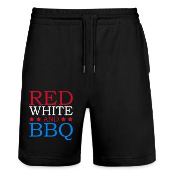 Rot Weiß Und Bbq 4. Juli Unabhängigkeitstag - Stanley/Stella Unisex Bio Joggingshorts Trainer  - Schwarz - Vorne - Nik (191cm) & Marisol (170cm)