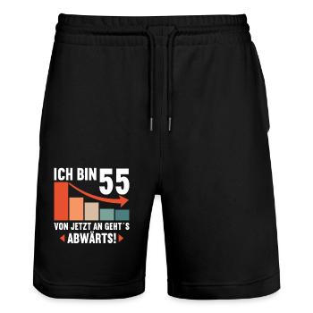Ich bin 55 Ab jetzt gehts abwärts 55 Geburtstag - Stanley/Stella Unisex Bio Joggingshorts Trainer  - Schwarz - Vorne - Nik (191cm) & Marisol (170cm)