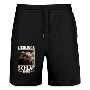 Faultier Lieblings Schlafshirt Müde Pyjama Schlaf - Stanley/Stella Unisex Bio Joggingshorts Trainer  - Schwarz - Vorne - Nik (191cm) & Marisol (170cm)