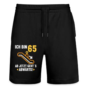 Ich bin 65 Ab jetzt gehts abwärts 65 Geburtstag - Stanley/Stella Unisex Bio Joggingshorts Trainer  - Schwarz - Vorne - Nik (191cm) & Marisol (170cm)