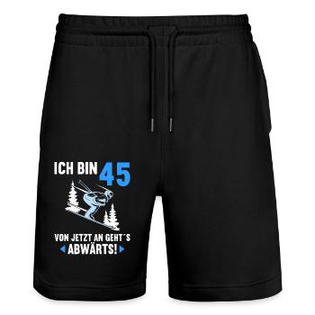 Ich bin 45 Ab jetzt gehts abwärts 45 Geburtstag - Stanley/Stella Unisex Bio Joggingshorts Trainer  - Schwarz - Vorne - Nik (191cm) & Marisol (170cm)