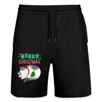 Cat with Christmas tree, Christmas saying - Stanley/Stella Trainer Unisex Organic Jogging Shorts - black - Front - Nik (191cm) & Marisol (170cm)