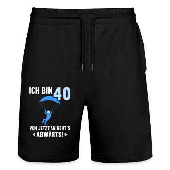 Ich bin 40 Ab jetzt gehts abwärts 40 Geburtstag - Stanley/Stella Unisex Bio Joggingshorts Trainer  - Schwarz - Vorne - Nik (191cm) & Marisol (170cm)