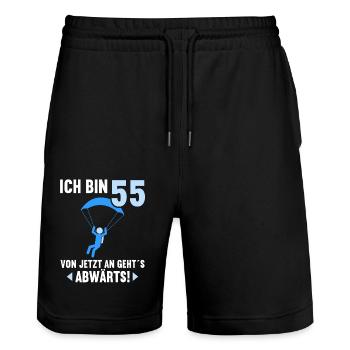 Ich bin 55 Ab jetzt gehts abwärts 55 Geburtstag - Stanley/Stella Unisex Bio Joggingshorts Trainer  - Schwarz - Vorne - Nik (191cm) & Marisol (170cm)