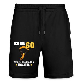 Ich bin 60 Ab jetzt gehts abwärts 60 Geburtstag - Stanley/Stella Unisex Bio Joggingshorts Trainer  - Schwarz - Vorne - Nik (191cm) & Marisol (170cm)