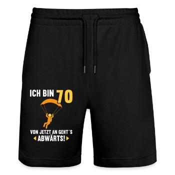 Ich bin 70 Ab jetzt gehts abwärts 70 Geburtstag - Stanley/Stella Unisex Bio Joggingshorts Trainer  - Schwarz - Vorne - Nik (191cm) & Marisol (170cm)