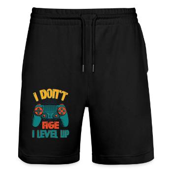 I DON'T AGE I LEVEL UP - Gaming - Stanley/Stella Unisex Bio Joggingshorts Trainer  - Schwarz - Vorne - Nik (191cm) & Marisol (170cm)