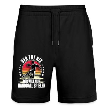 Handball Handballer - Stanley/Stella Unisex Bio Joggingshorts Trainer  - Schwarz - Vorne - Nik (191cm) & Marisol (170cm)