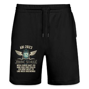 Abitur 2 Fehler höre nicht zu und noch irgendwas - Stanley/Stella Unisex Bio Joggingshorts Trainer  - Schwarz - Vorne - Nik (191cm) & Marisol (170cm)