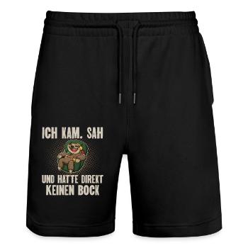 Ich Kam. Sah Und Hatte Direkt Keinen Bock - Stanley/Stella Unisex Bio Joggingshorts Trainer  - Schwarz - Vorne - Nik (191cm) & Marisol (170cm)