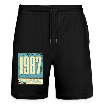 1987 Anniversaire de naissance Année de naissance - Short de jogging bio TRAINER Stanley/Stella unisexe - noir - Devant - Nik (191cm) & Marisol (170cm)