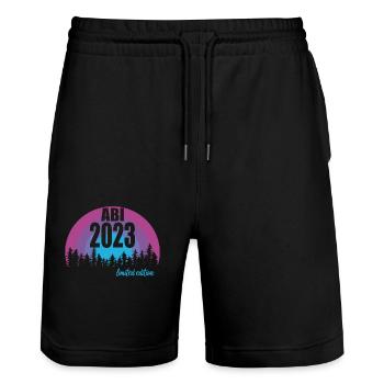 Abitur Gymnasium Damen und Herren Abi 2023 - Stanley/Stella Unisex Bio Joggingshorts Trainer  - Schwarz - Vorne - Nik (191cm) & Marisol (170cm)