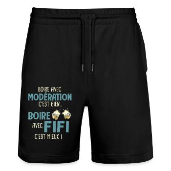 philippe modération boire avec fifi c'est mieux - Short de jogging bio TRAINER Stanley/Stella unisexe - noir - Devant - Nik (191cm) & Marisol (170cm)