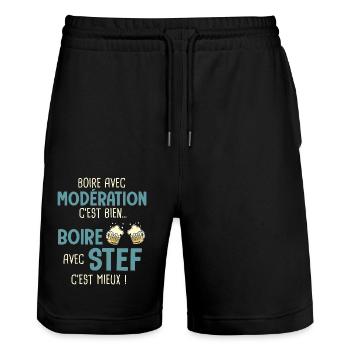 stéphane modération boire avec stef c est mieux - Short de jogging bio TRAINER Stanley/Stella unisexe - noir - Devant - Nik (191cm) & Marisol (170cm)